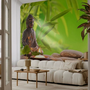 Fotobehang Premium Sand - Het leven is mooi - Boeddha, Bamboe, Spa - 250x175 cm