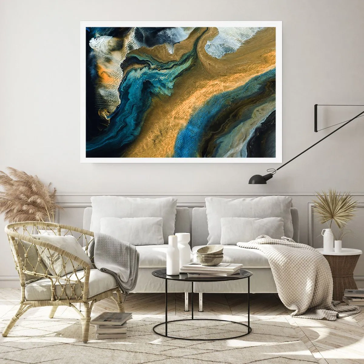 Poster - Blauw - geel - wederzijdse invloeden - 91x61 cm