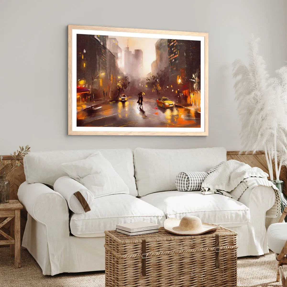 Een poster in een licht eiken lijst - In de lichten van New York - 91x61 cm
