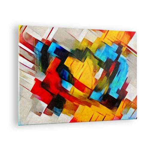 Schilderen op glas - Abstracte compositie van geometrische vormen - 70x50cm - Een veelkleurig lagen koekje - Moderne wanddecoratie voor woonkamer en slaapkamer ARTTOR