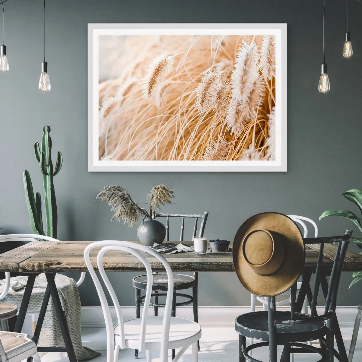 Poster in een witte lijst - Het gouden geritsel van het gras - 91x61 cm