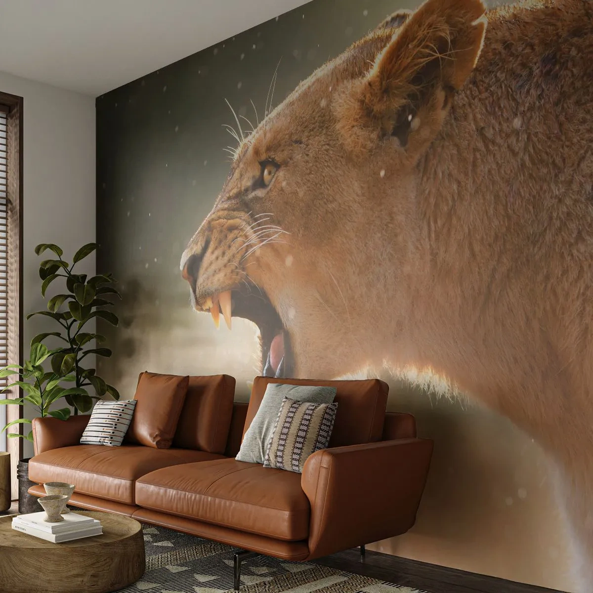 Fotobehang Standard Eco - Probeer niet te luisteren - Dieren, Leeuw, Afrika - 150x105 cm