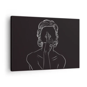 Schilderen op canvas - Minimalistisch silhouet van een vrouw op een zwarte achtergrond - 70x50cm - Schoonheid bloeit in stilte - Moderne wanddecoratie voor woonkamer en slaapkamer ARTTOR