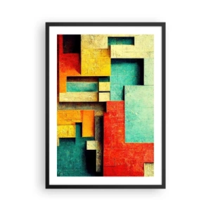 Poster in een zwarte lijst - Geometrische abstractie in levendige kleuren - 50x70cm - Festival van rechte hoeken - Moderne wanddecoratie voor woonkamer en slaapkamer ARTTOR