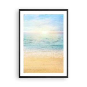 Poster in een zwarte lijst - Rustig uitzicht op het strand en de zee bij zonsopgang - 50x70cm - Groot blauw - Moderne wanddecoratie voor woonkamer en slaapkamer ARTTOR