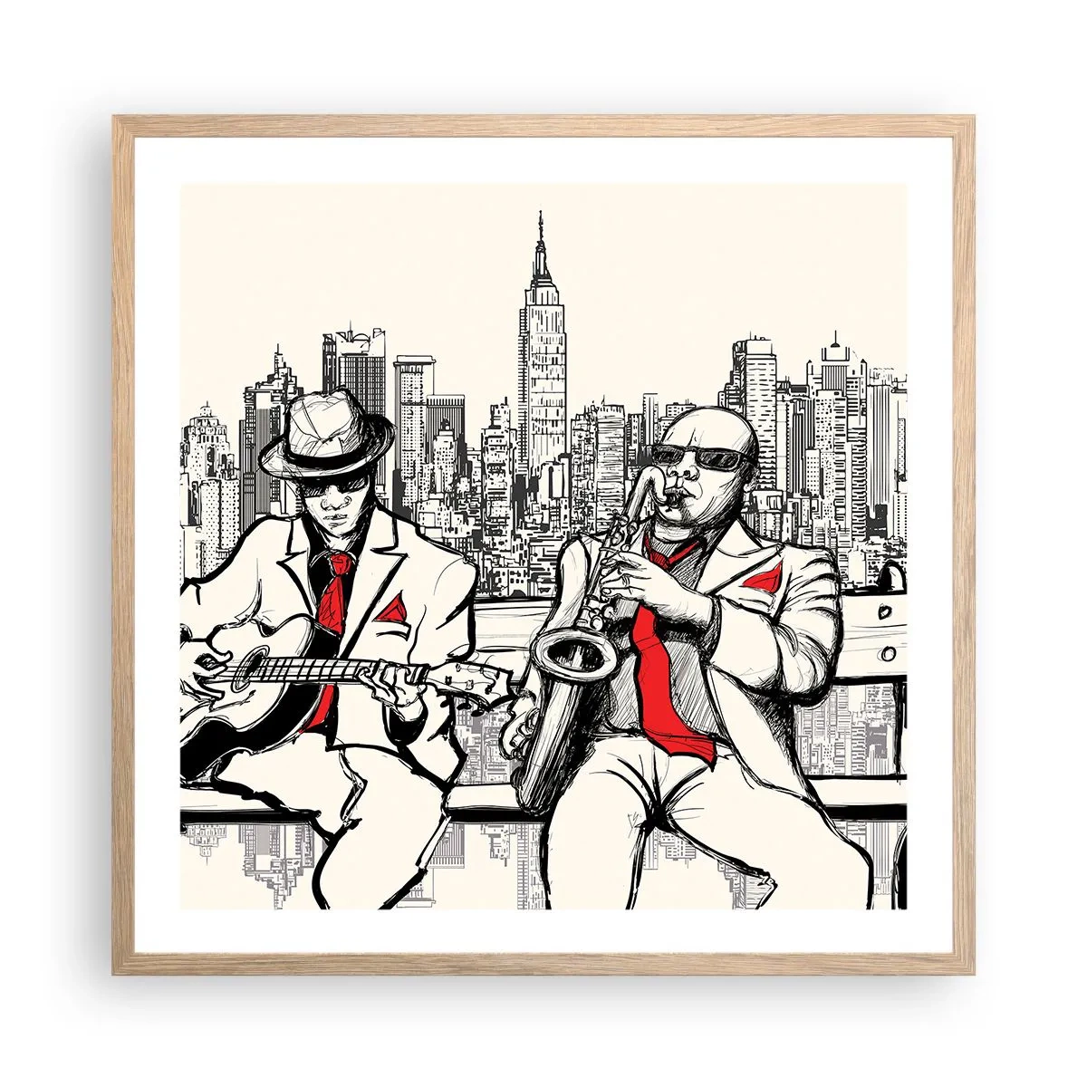 Een poster in een licht eiken lijst - Improvisatie van New York - 60x60 cm