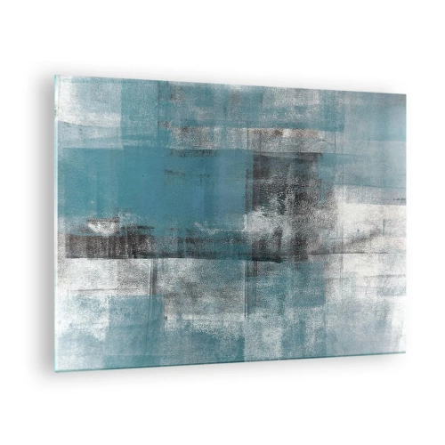 Schilderen op glas - Abstractie in tinten blauw en grijs met geometrische vormen - 70x50cm - Water en lucht - Moderne wanddecoratie voor woonkamer en slaapkamer ARTTOR