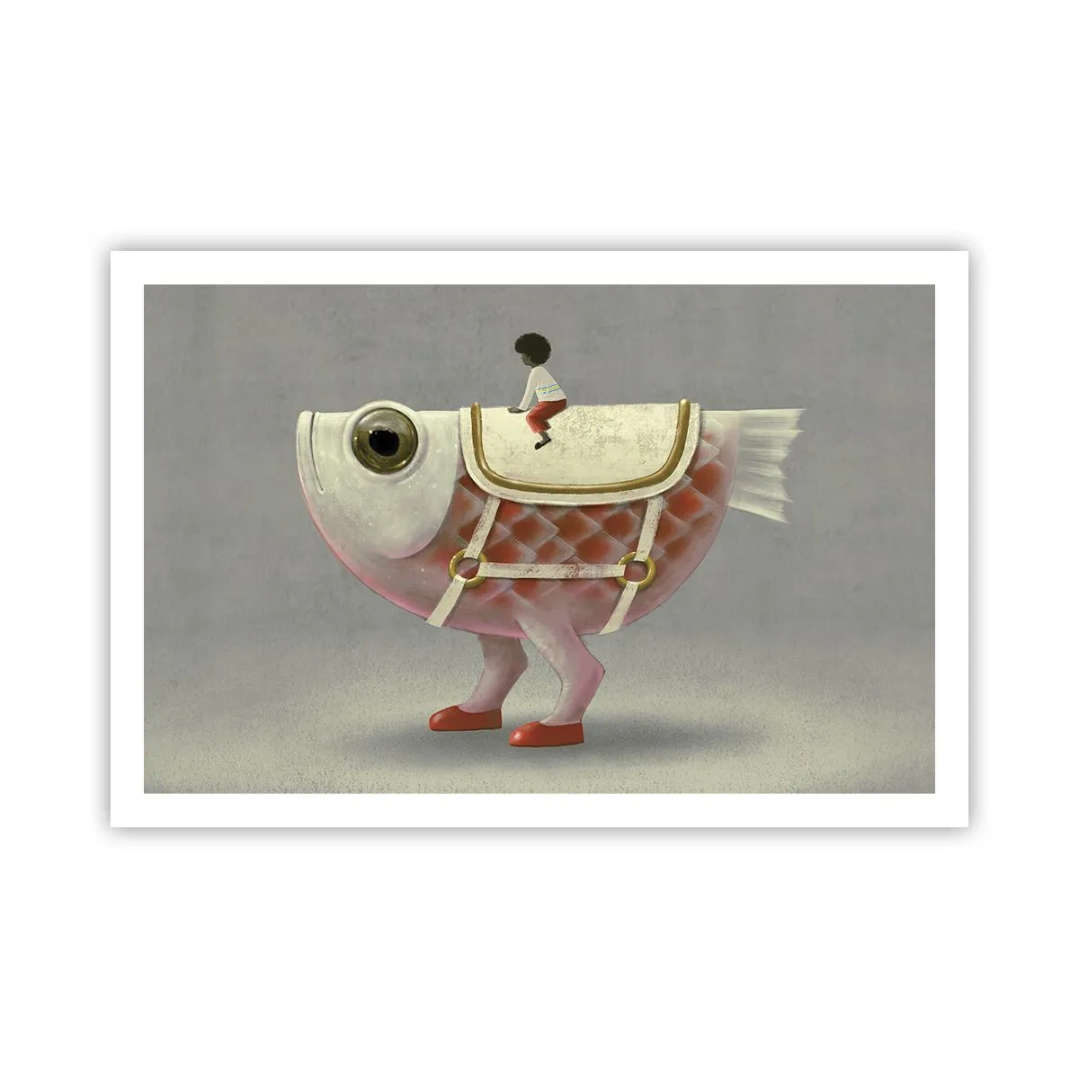 Poster - Ruiter op een surrealistische vis - 91x61 cm