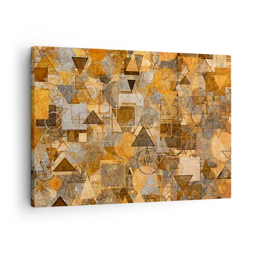 Schilderen op canvas - Abstracte geometrische patronen in goudtinten - 70x50cm - De wereld in vorm - Moderne wanddecoratie voor woonkamer en slaapkamer ARTTOR