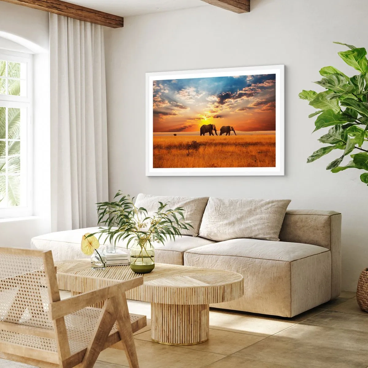 Poster in een witte lijst - Familie wandeling - 100x70 cm