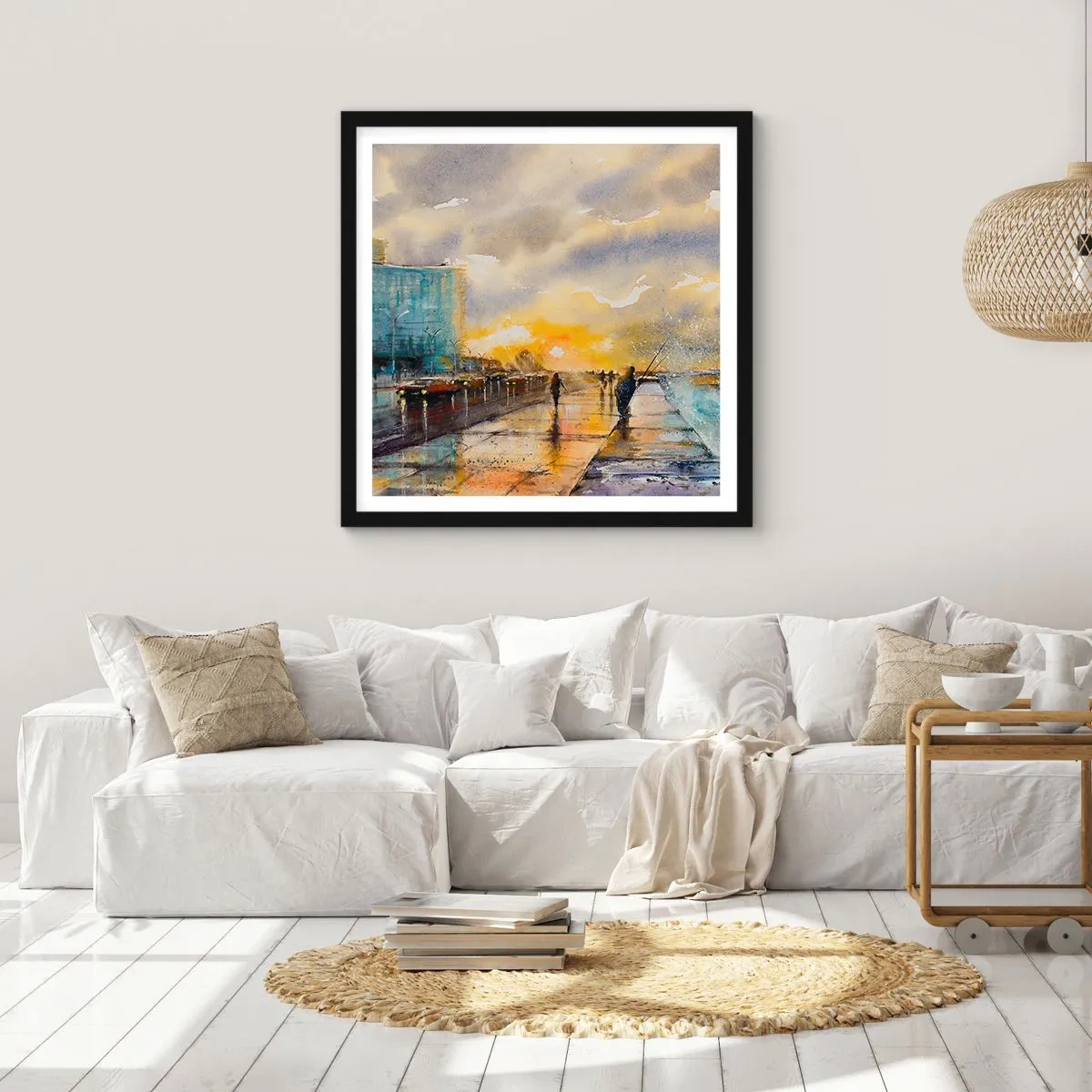Poster in een zwarte lijst - Het leven aan de oever - 30x30 cm