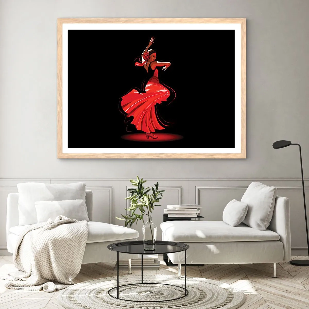 Een poster in een licht eiken lijst - De vurige geest van flamenco - 100x70 cm