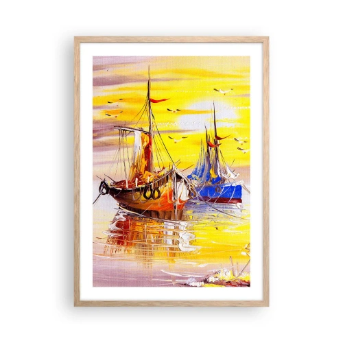 Een poster in een licht eiken lijst - Een welverdiende rust in de haven - 50x70 cm