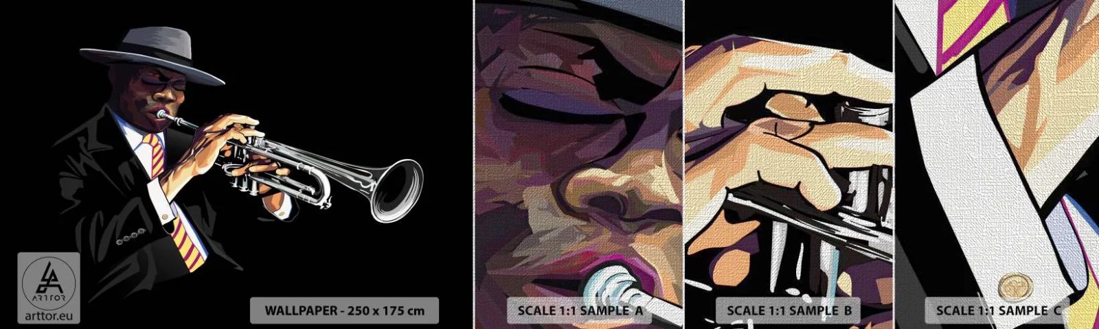 Fotobehang Monster Premium Canvas - Charme van oude school - Muziek, Jazz, Trompet - 100x30 cm