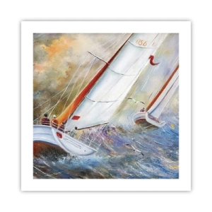 Poster - Lopend op de golven  - 50x50 cm