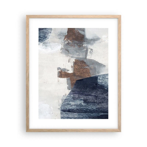 Een poster in een licht eiken lijst - Blauwe en bruine vormen - 40x50 cm
