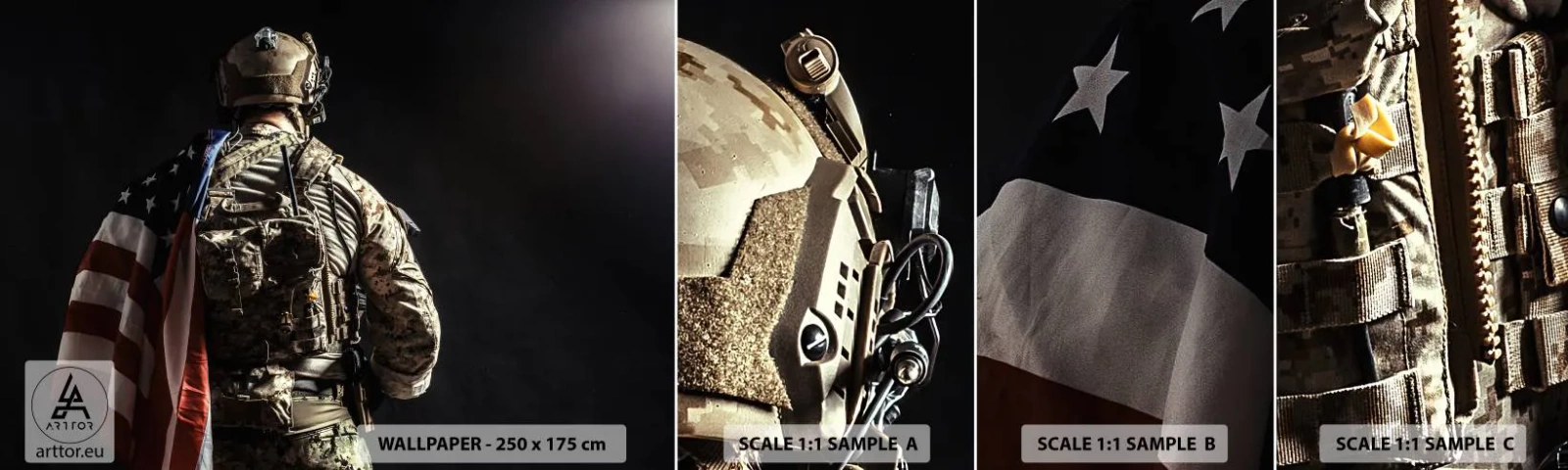 Fotobehang Monster Zelfklevend Deluxe Sticker - Dat is waarom - Soldaat, Amerikaanse vlag, Commando - 100x30 cm