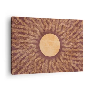 Schilderen op canvas - Zonnig patroon met stralen op een achtergrond in tinten bruin - 70x50cm - Zon icoon - Moderne wanddecoratie voor woonkamer en slaapkamer ARTTOR