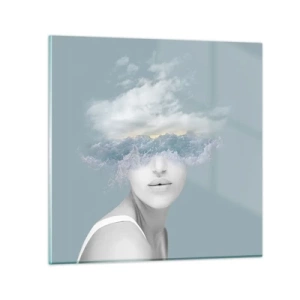 Schilderen op glas - Met hoofd in de wolken - 50x50 cm