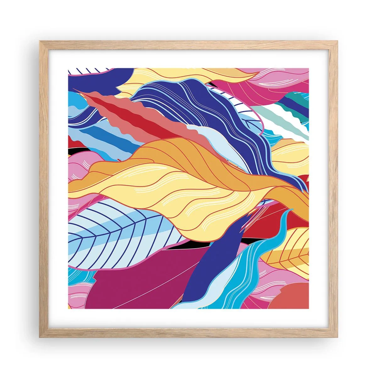 Een poster in een licht eiken lijst - Een kleurrijke puinhoop - 50x50 cm