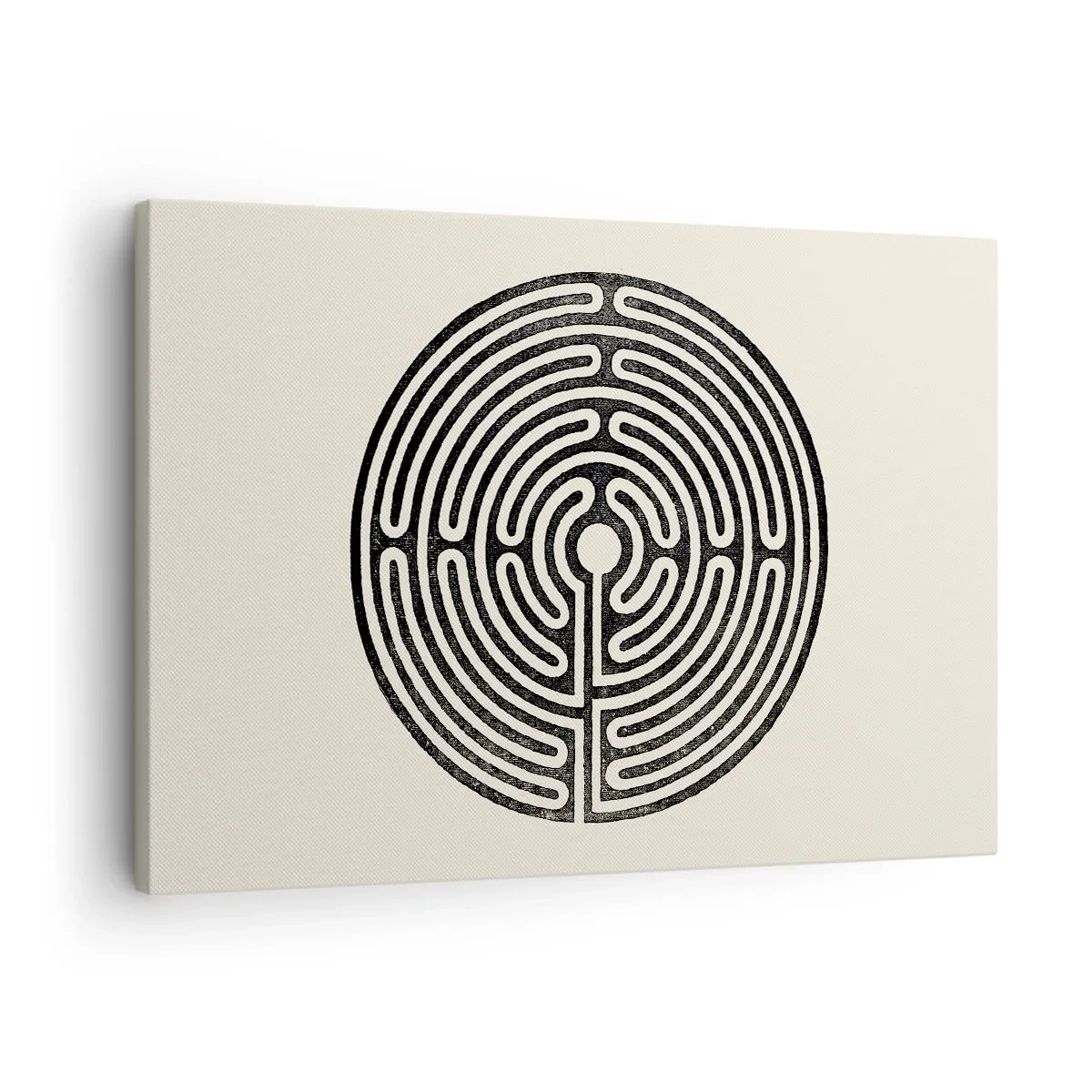 Schilderen op canvas - Zwart-wit cirkelvormig doolhof op een lichte achtergrond - 70x50cm - Mysterieuze orde - Moderne wanddecoratie voor woonkamer en slaapkamer ARTTOR
