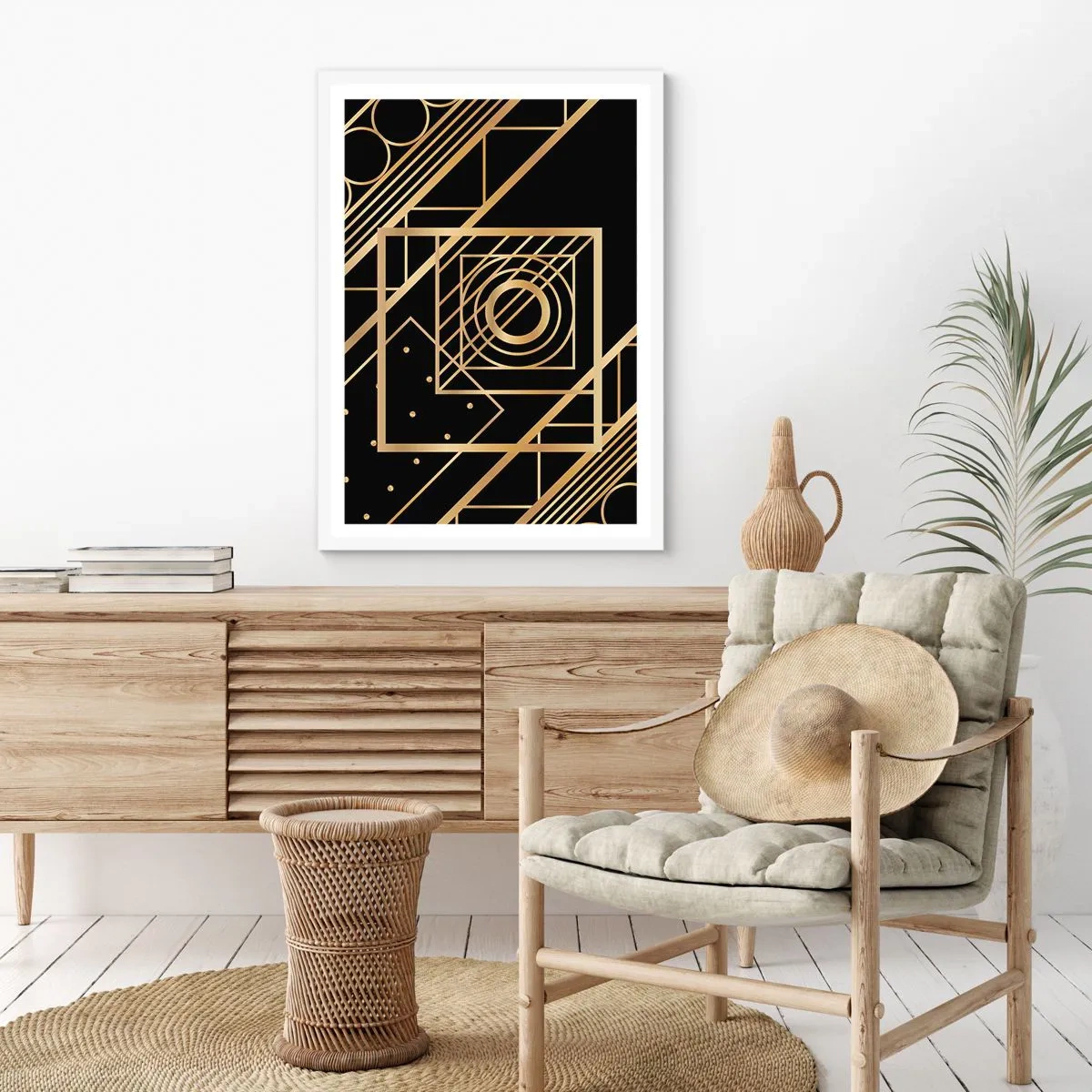 Poster in een witte lijst - Gouden geometrie - 30x40 cm