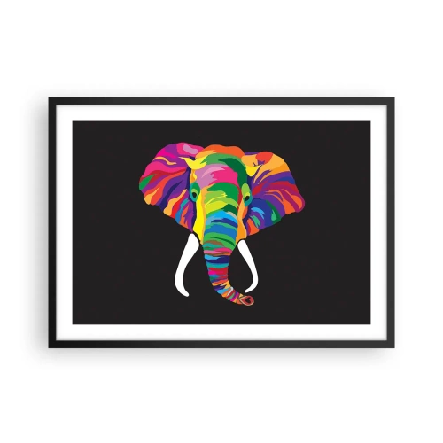 Poster in een zwarte lijst - De olifant die ervan hield om in de regenboog te baden - 70x50 cm