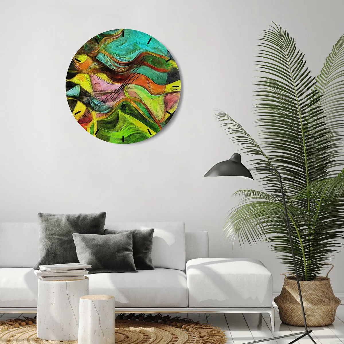 Wandklok - Klok - Kleurrijke abstractie met dynamische lijnen en vormen - 30x30cm - Beweging is leven - Moderne wanddecoratie voor woonkamer, keuken en slaapkamer ARTTOR
