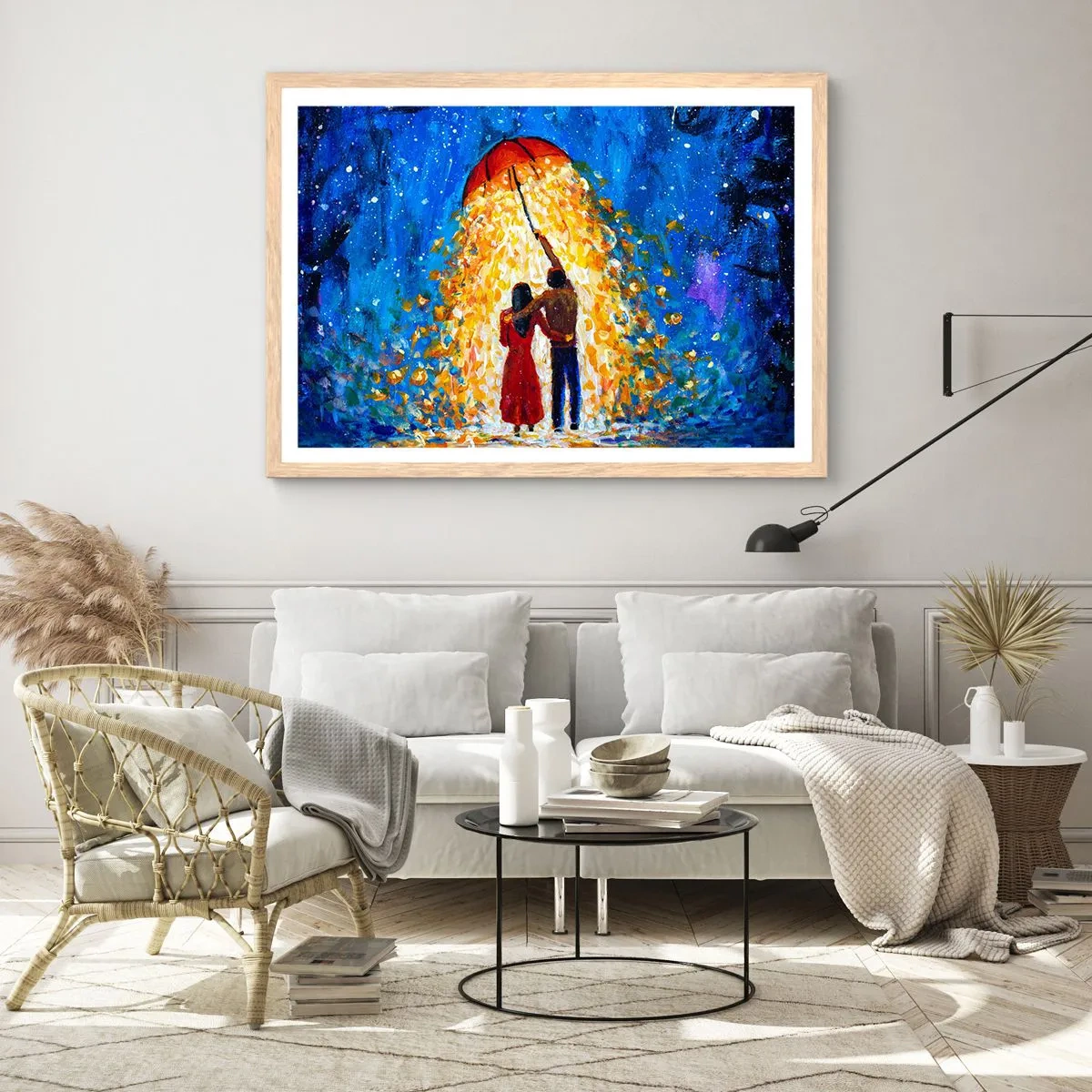 Een poster in een licht eiken lijst - De magie van een regenachtige avond? - 100x70 cm