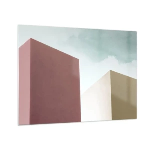 Schilderen op glas - Geometrische gebouwen in pastelkleuren - 70x50cm - De geometrie van een zonnige zomer - Moderne wanddecoratie voor woonkamer en slaapkamer ARTTOR