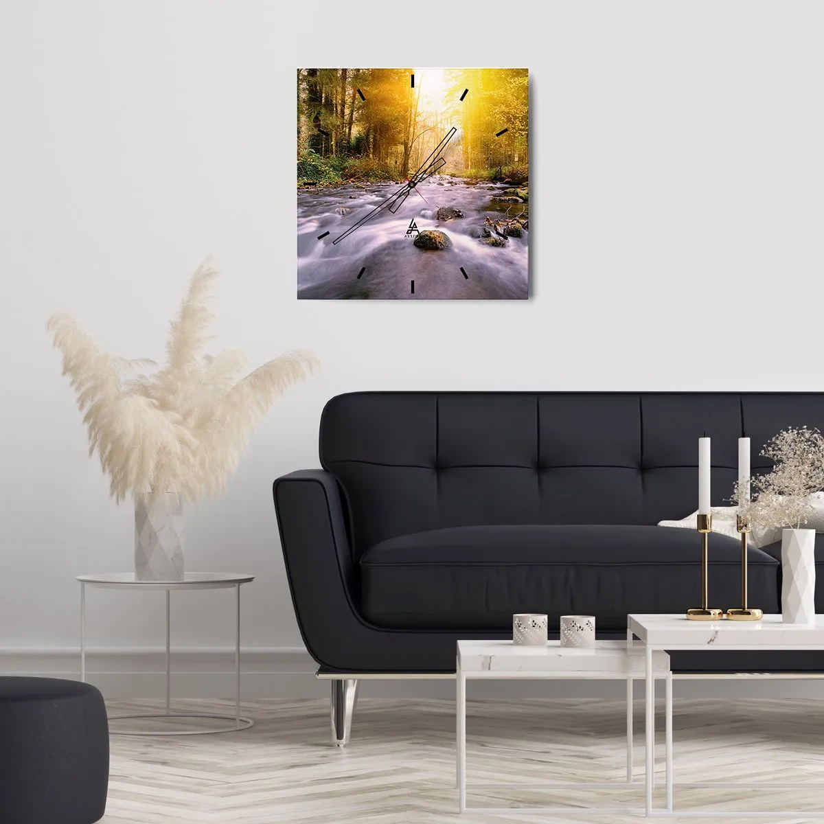 Wandklok - Klok - Malachiet in een zilveren en gouden lijst - 40x40 cm