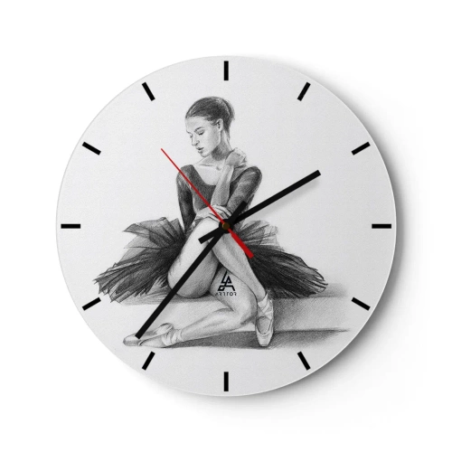 Wandklok - Klok - Schets van een ballerina in een klassieke pose - 30x30cm - Betoverd door de dans - Moderne wanddecoratie voor woonkamer, keuken en slaapkamer ARTTOR