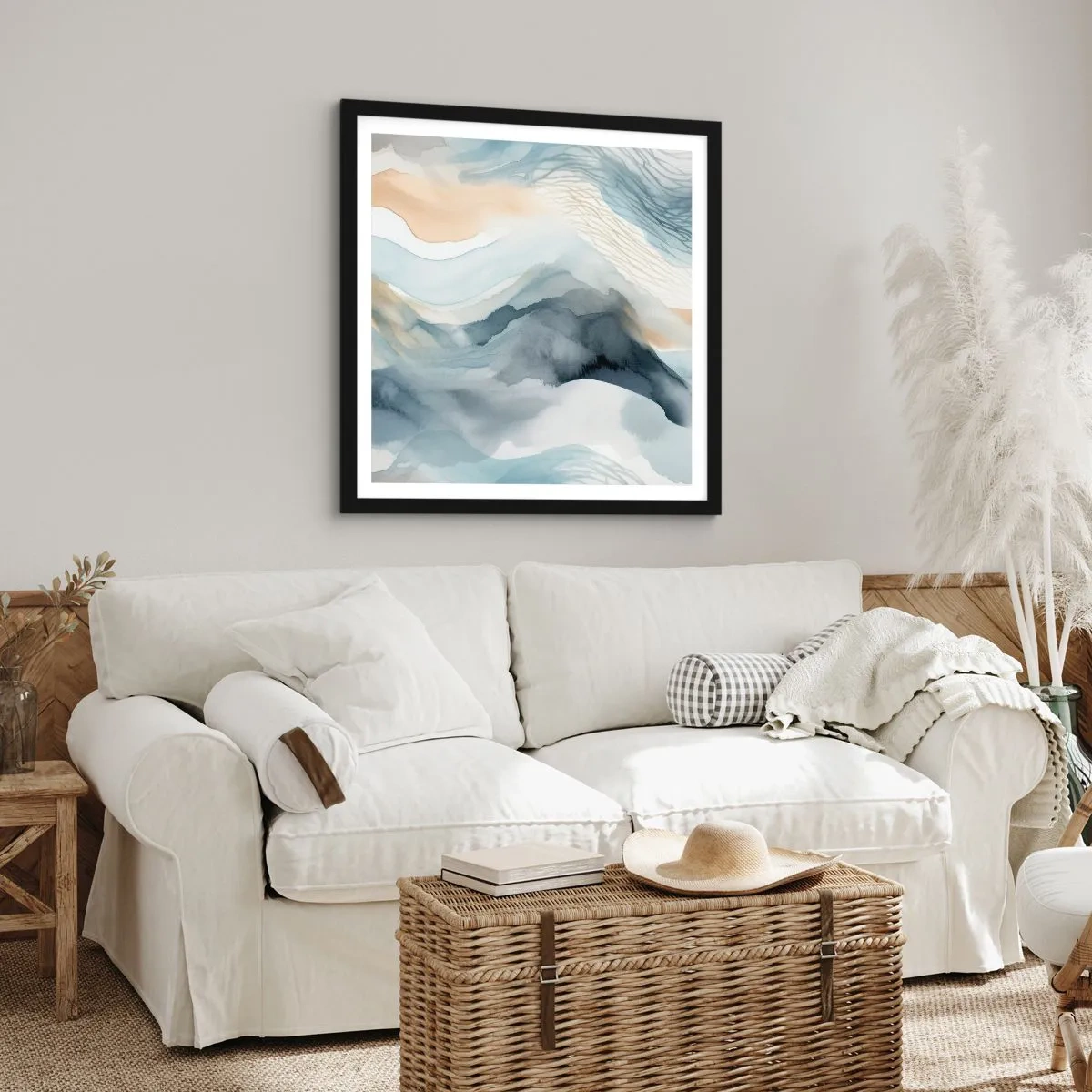 Poster in een zwarte lijst - Besneeuwde en mistige abstractie - 30x30 cm