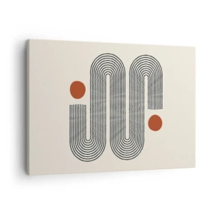 Schilderen op canvas - Geometrisch patroon met lijnen en oranje cirkels - 70x50cm - Van het begin tot het eind - Moderne wanddecoratie voor woonkamer en slaapkamer ARTTOR