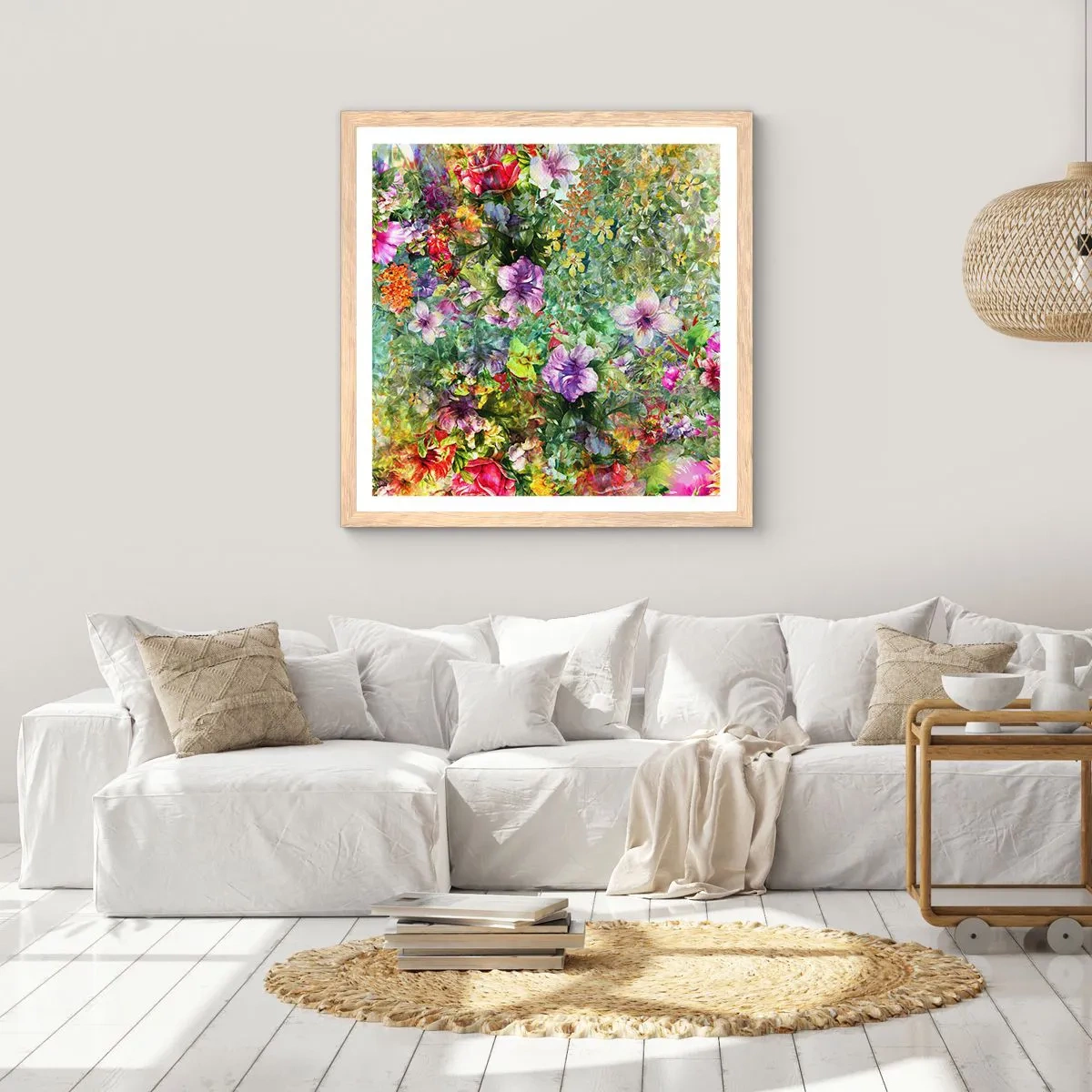 Een poster in een licht eiken lijst - In bloemen voor verderf - 30x30 cm