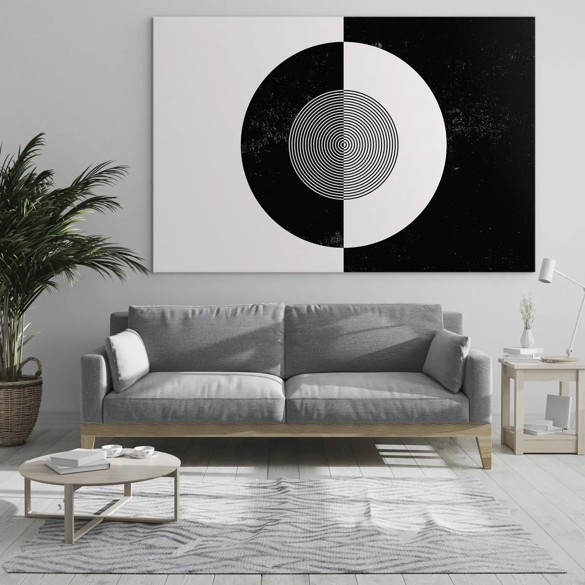 Schilderen op glas - Geometrisch patroon van zwart-witte symmetrie - 70x50cm - Harmonie in zwart-wit - Moderne wanddecoratie voor woonkamer en slaapkamer ARTTOR