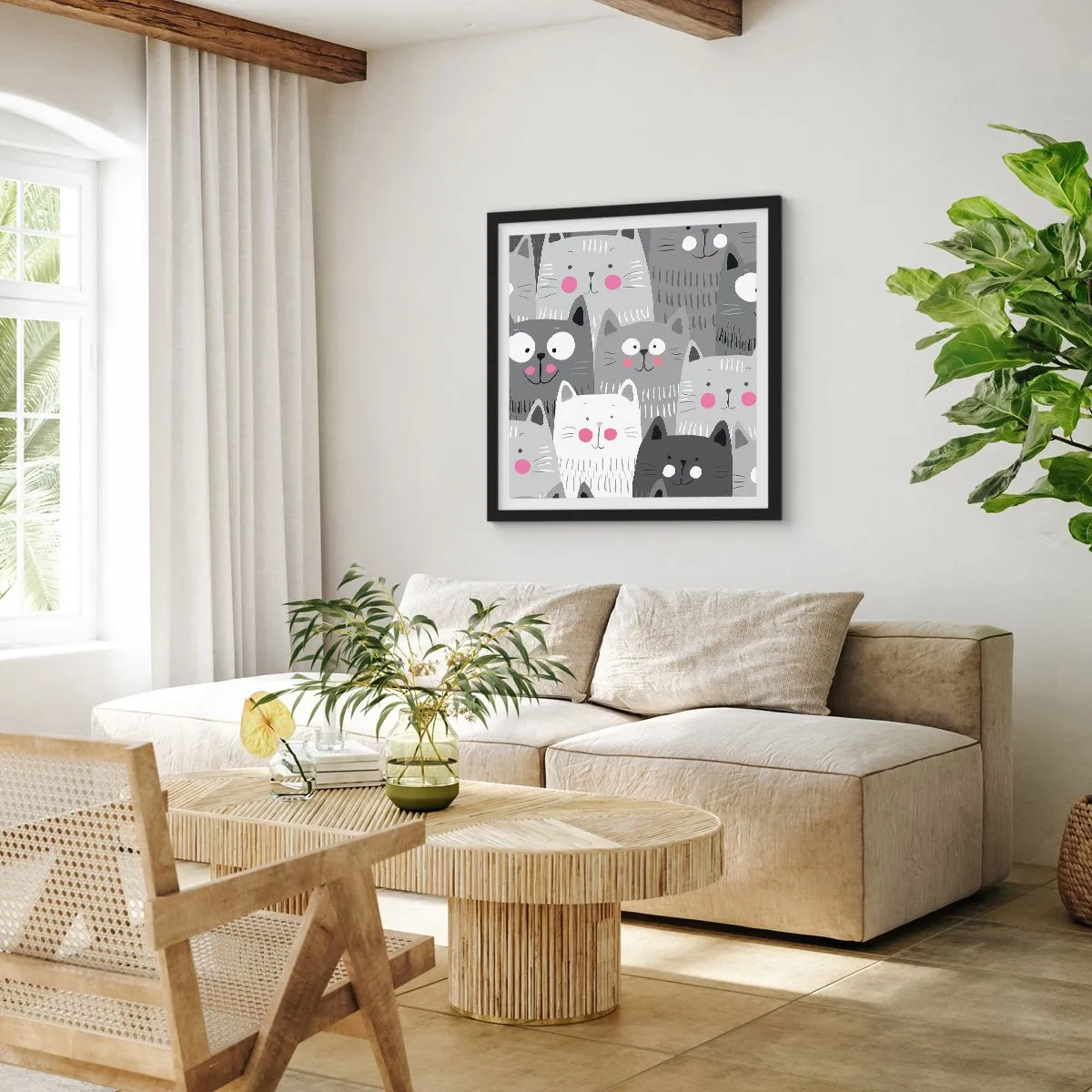 Poster in een zwarte lijst - De wereld van de kat - 50x50 cm