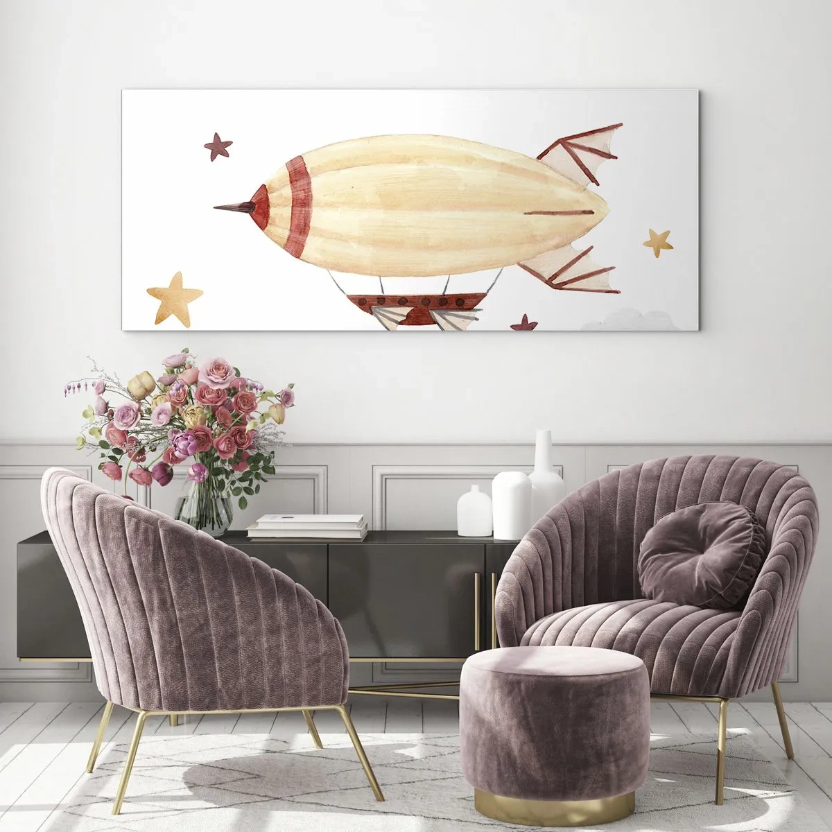 Schilderen op glas - Luchtschip - 100x40 cm