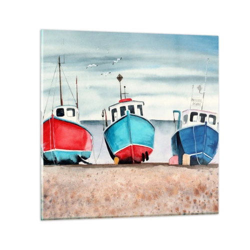 Schilderen op glas - Klaar om te vissen - 30x30 cm
