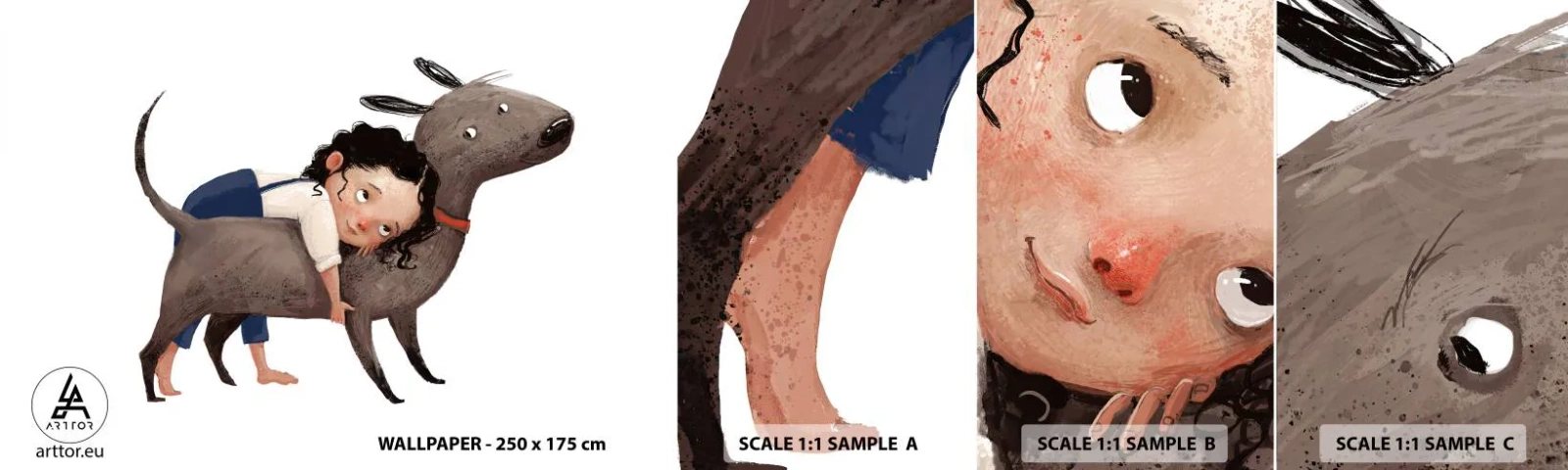 Fotobehang Staaltje Standard Eco - Beste vrienden - Voor kinderen, Hond, Meisje - 100x30 cm