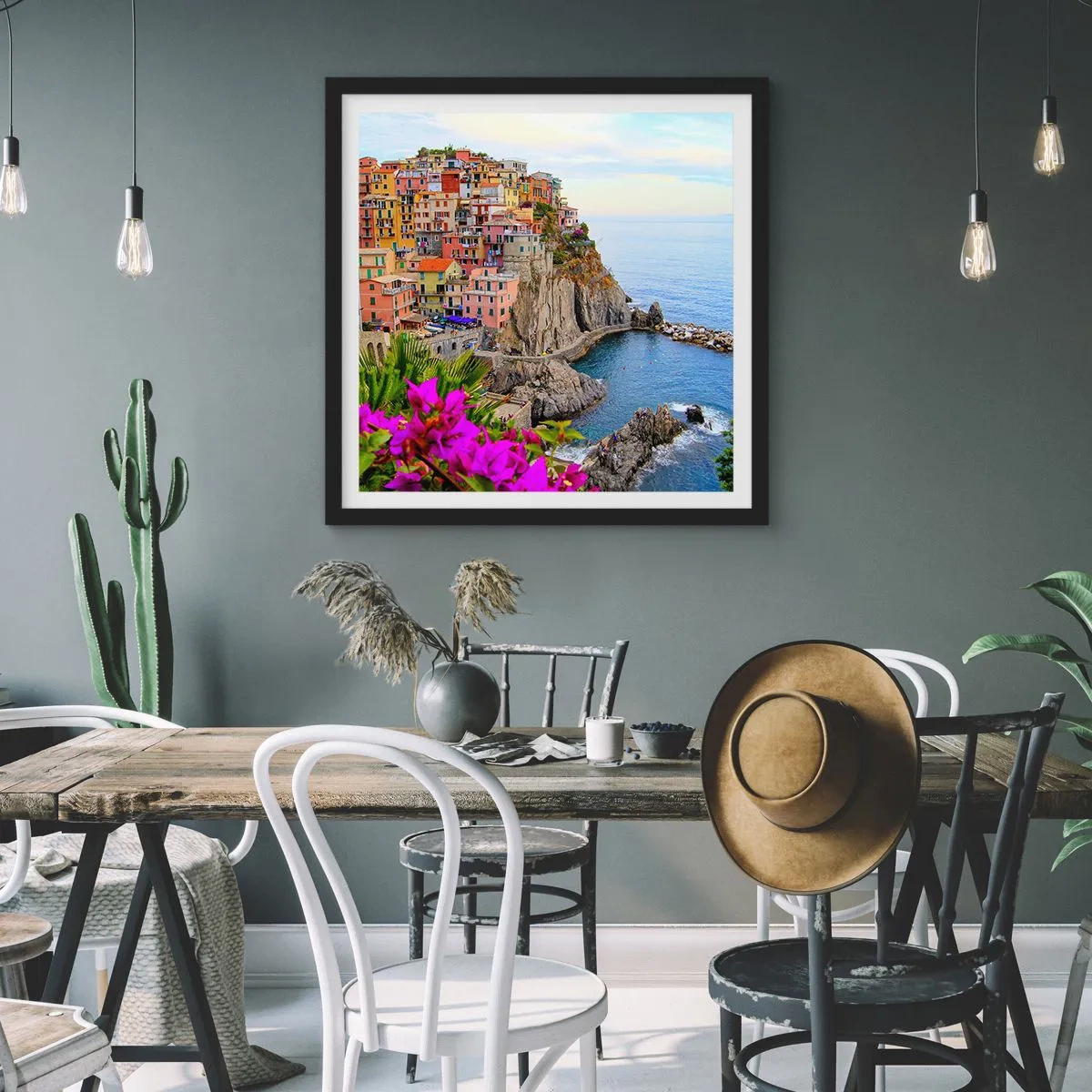 Poster in een zwarte lijst - Lachende stad - 30x30 cm
