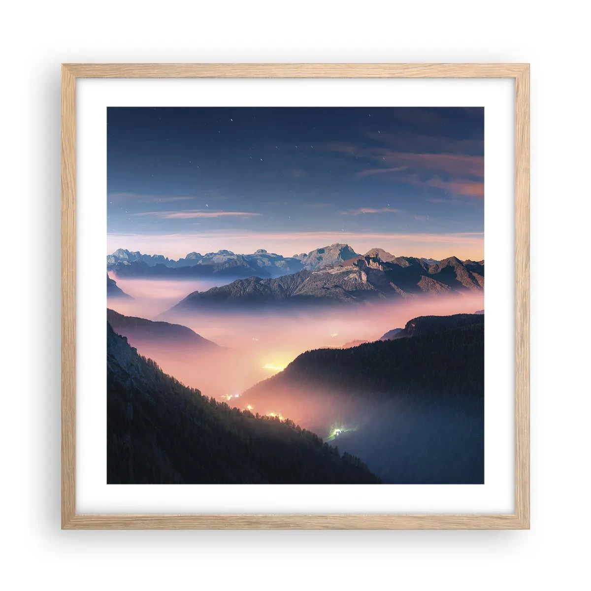 Een poster in een licht eiken lijst - Licht in de dalen - 50x50 cm
