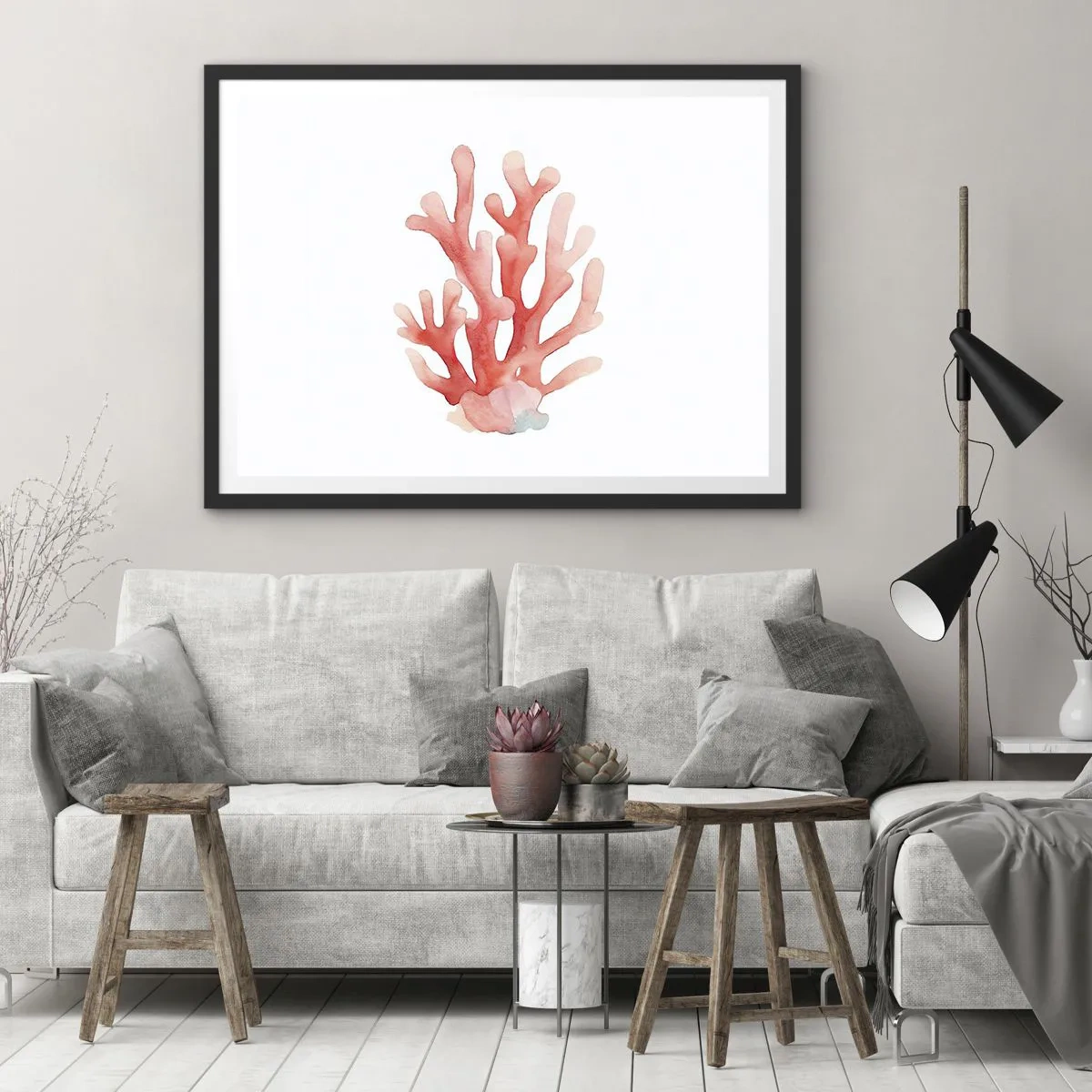 Poster in een zwarte lijst - Koraalkleurig koraal - 70x50 cm