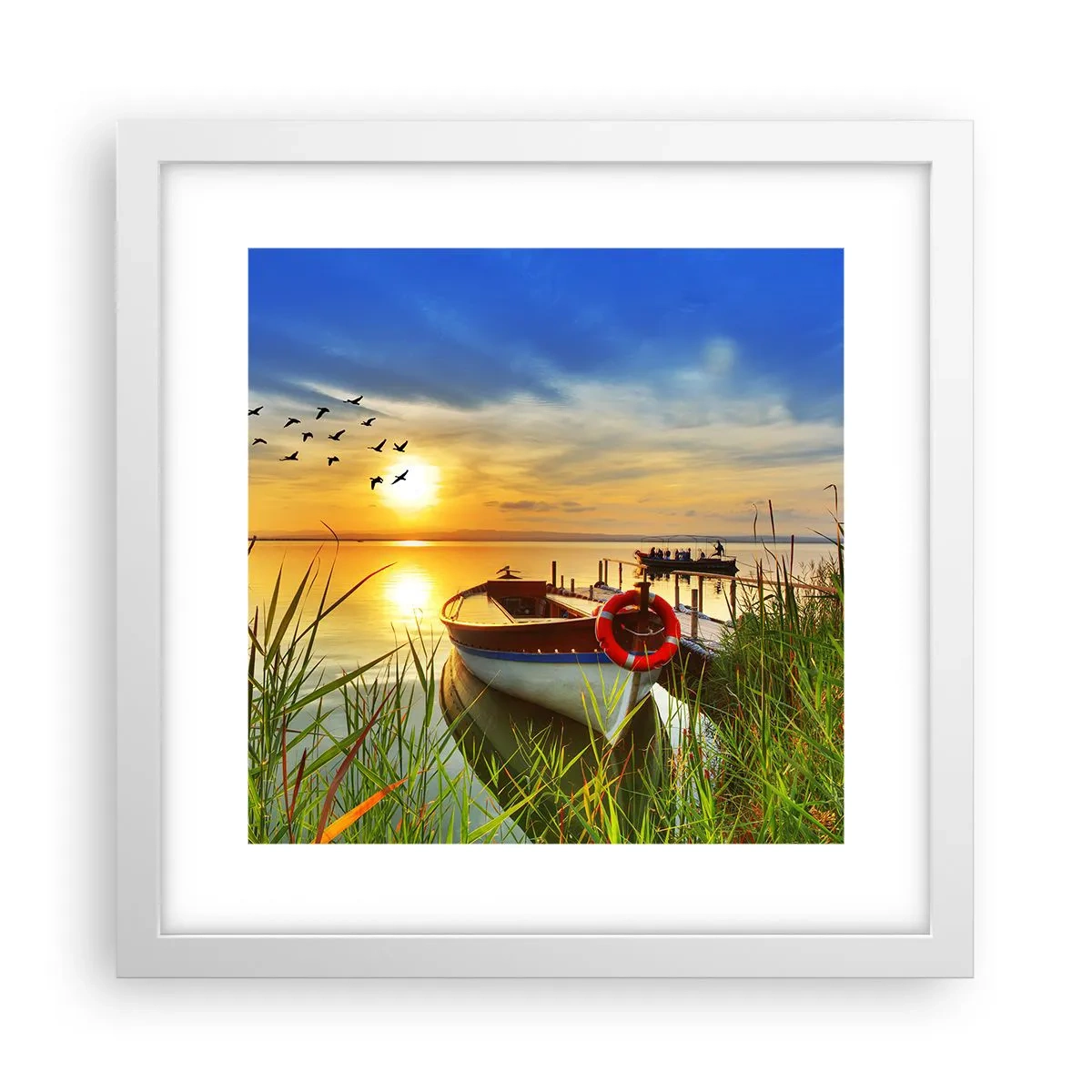 Poster in een witte lijst - De aalscholvers vliegen al weg - 30x30 cm