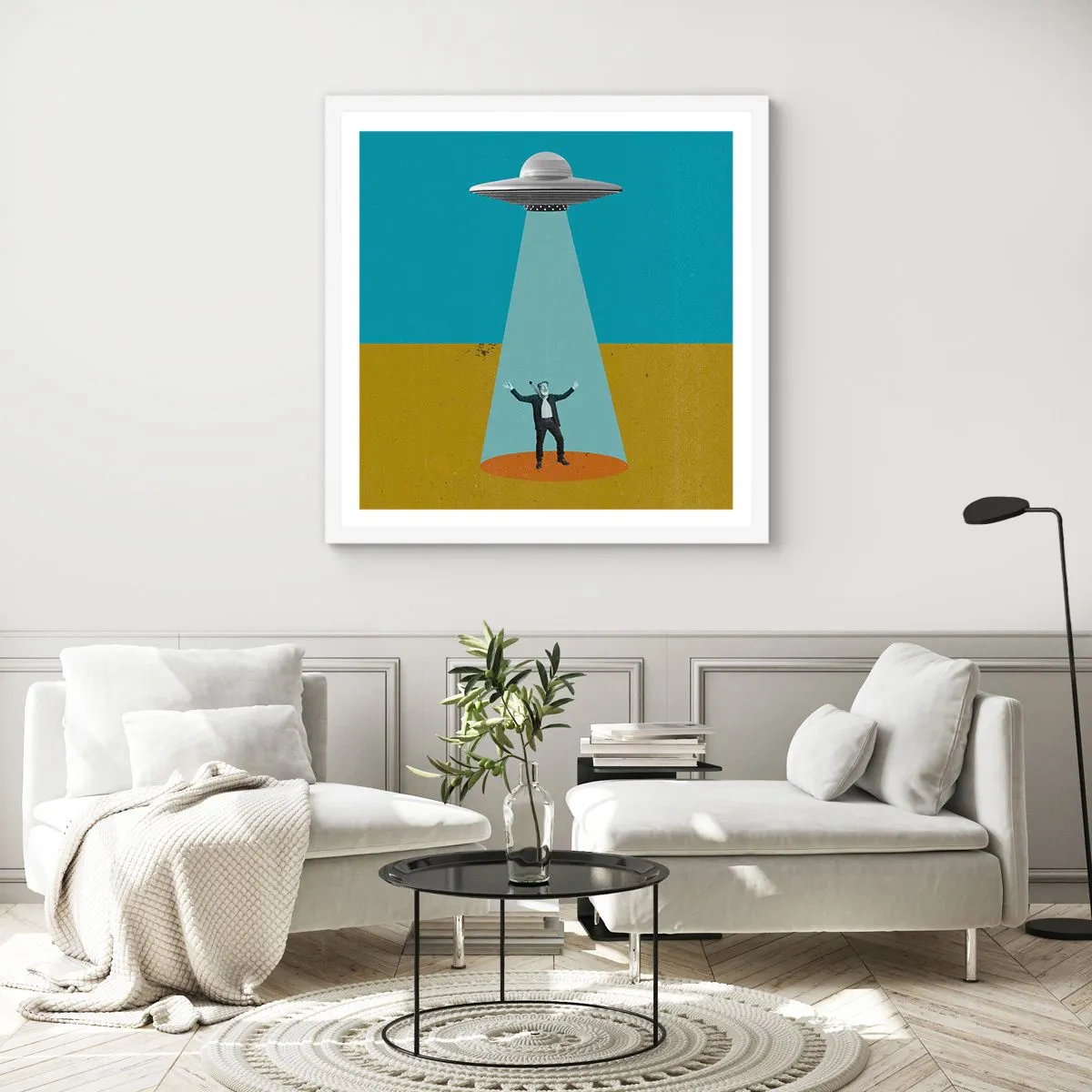 Poster in een witte lijst - Een nauwe ontmoeting - 30x30 cm