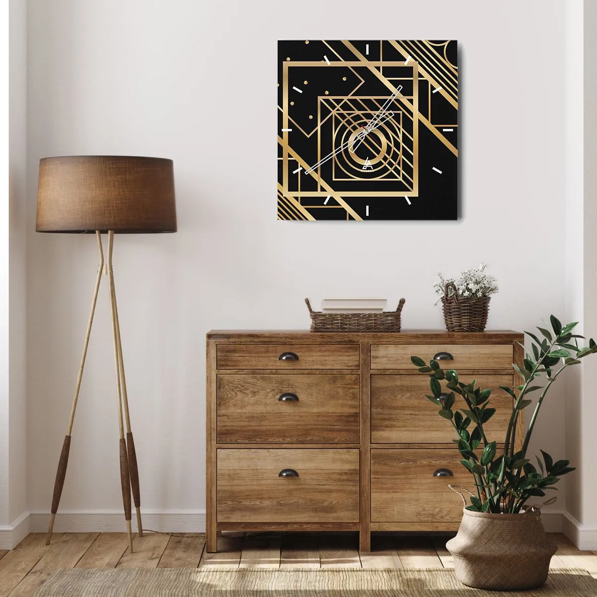 Wandklok - Klok - Gouden geometrie - 30x30 cm