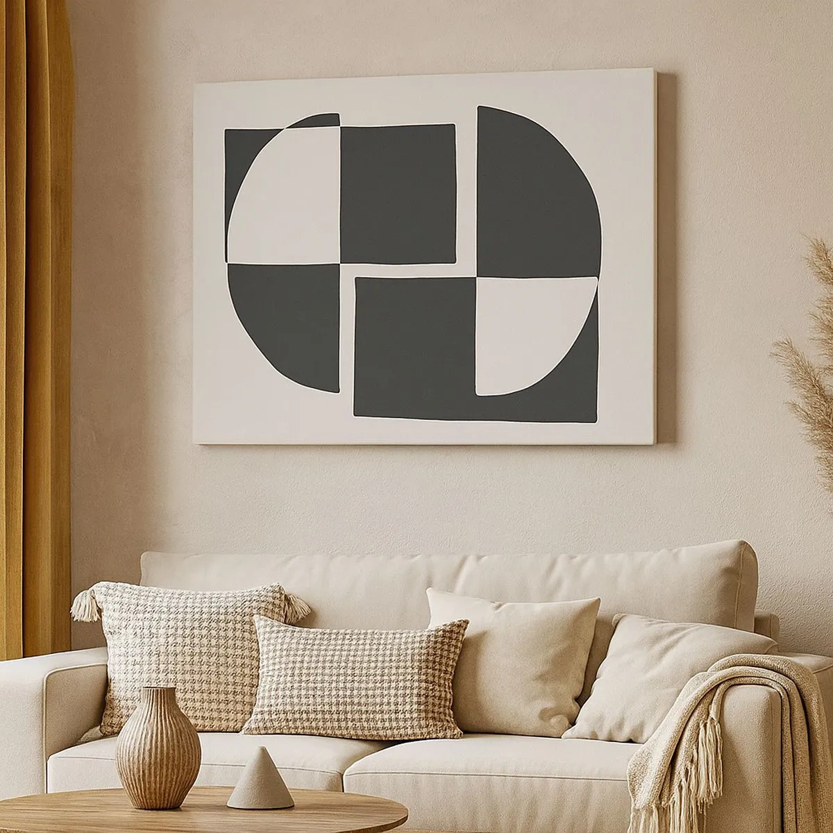 Schilderen op canvas - Abstracte geometrische vormen in zwart-wit - 70x50cm - Antithese - synthese - Moderne wanddecoratie voor woonkamer en slaapkamer ARTTOR