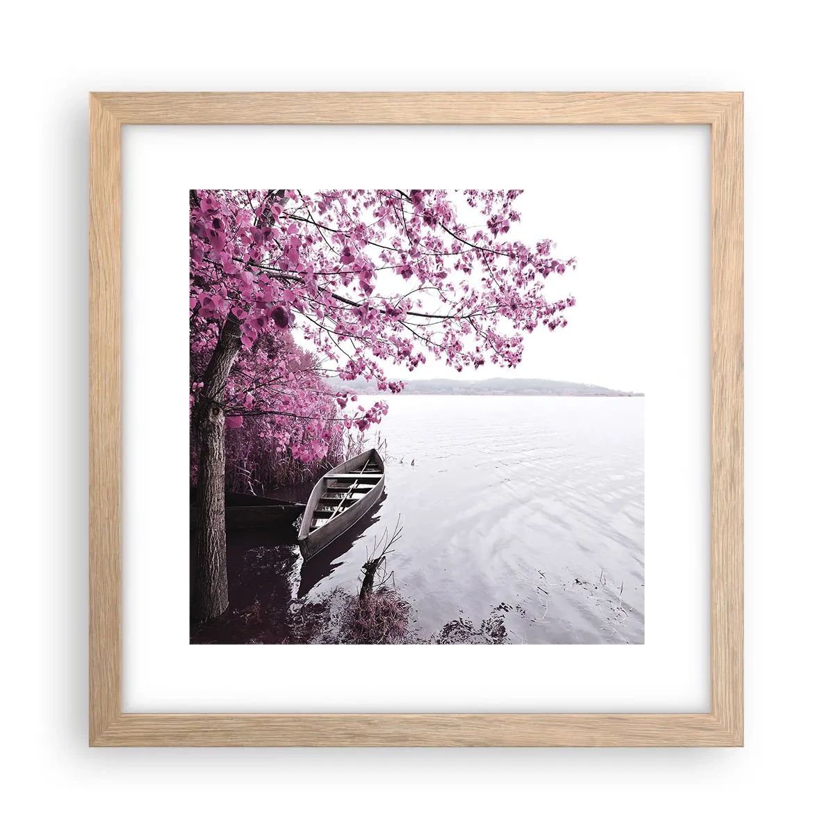 Een poster in een licht eiken lijst - In roze stilte - 30x30 cm