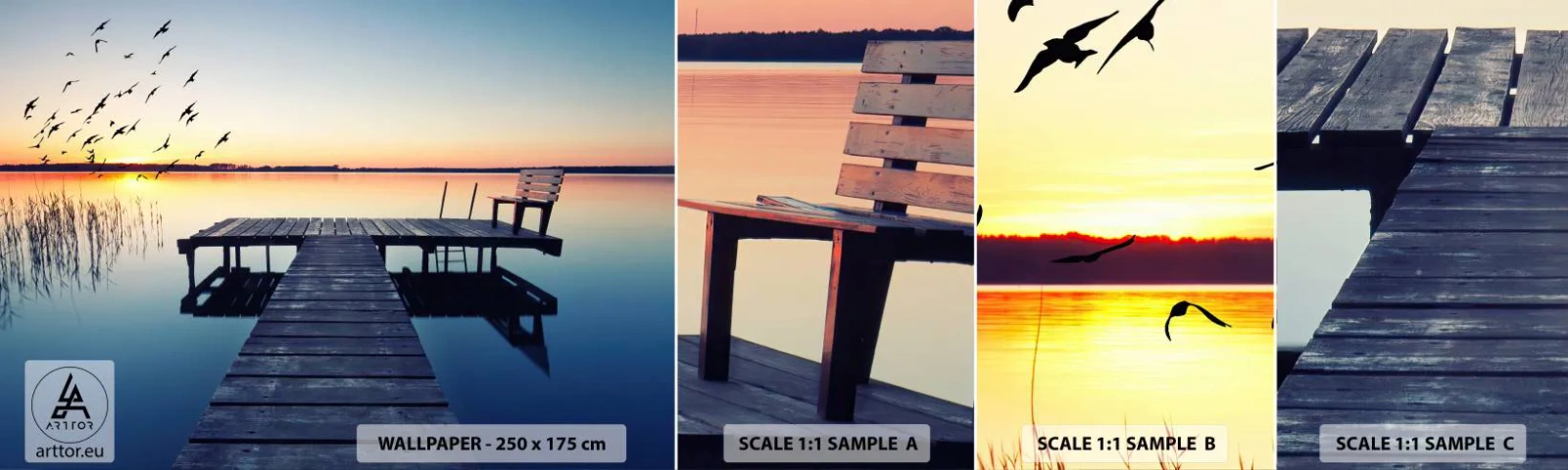 Fotobehang Monster Zelfklevend Deluxe Sticker - Dat was een goede dag - Landschap, Meer, Houten brug - 100x30 cm