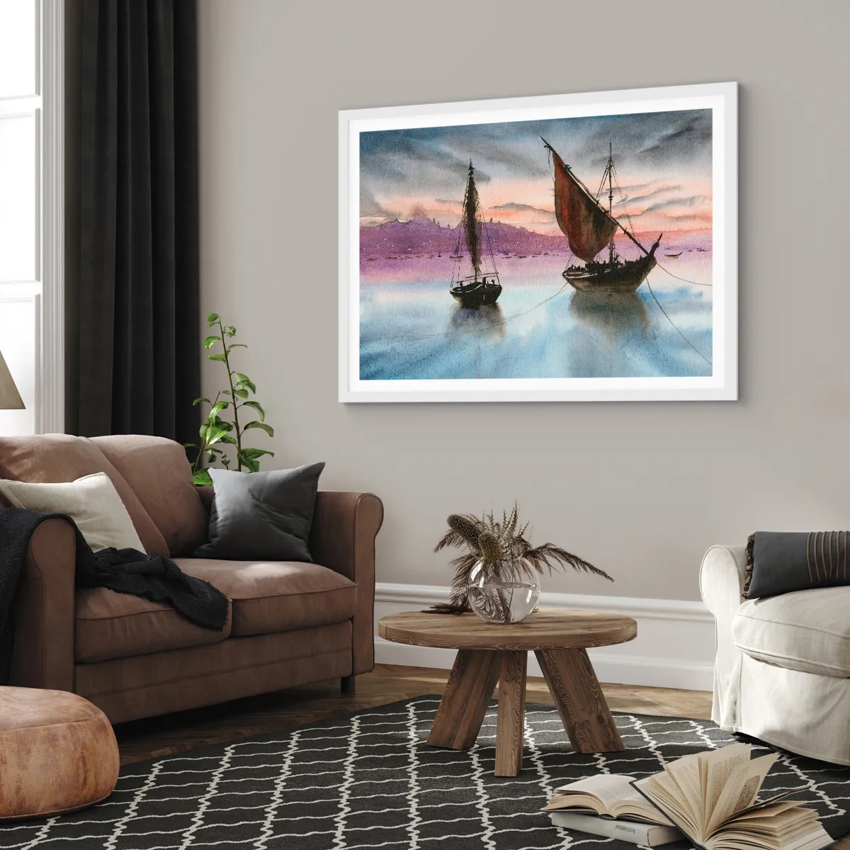 Poster in een witte lijst - Avond in de haven - 40x30 cm